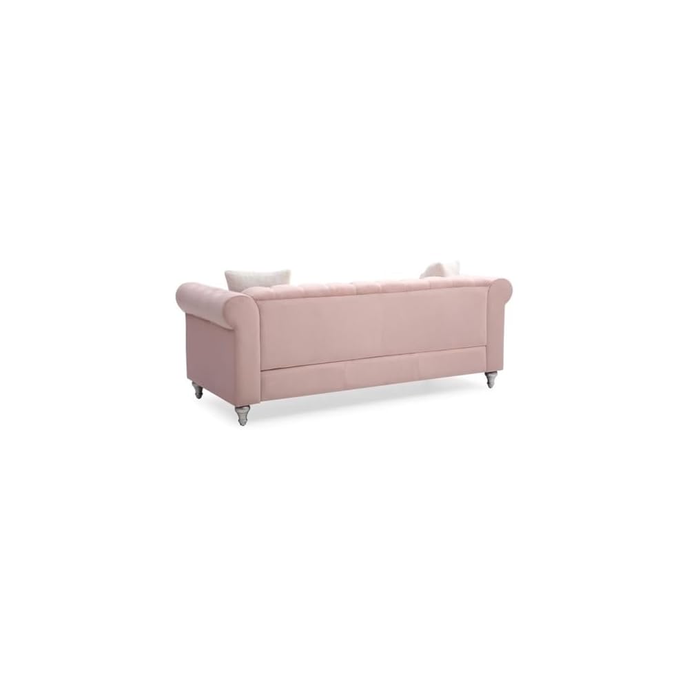Glory Furniture Raisa Velvet Upholstered Sofa in Pink