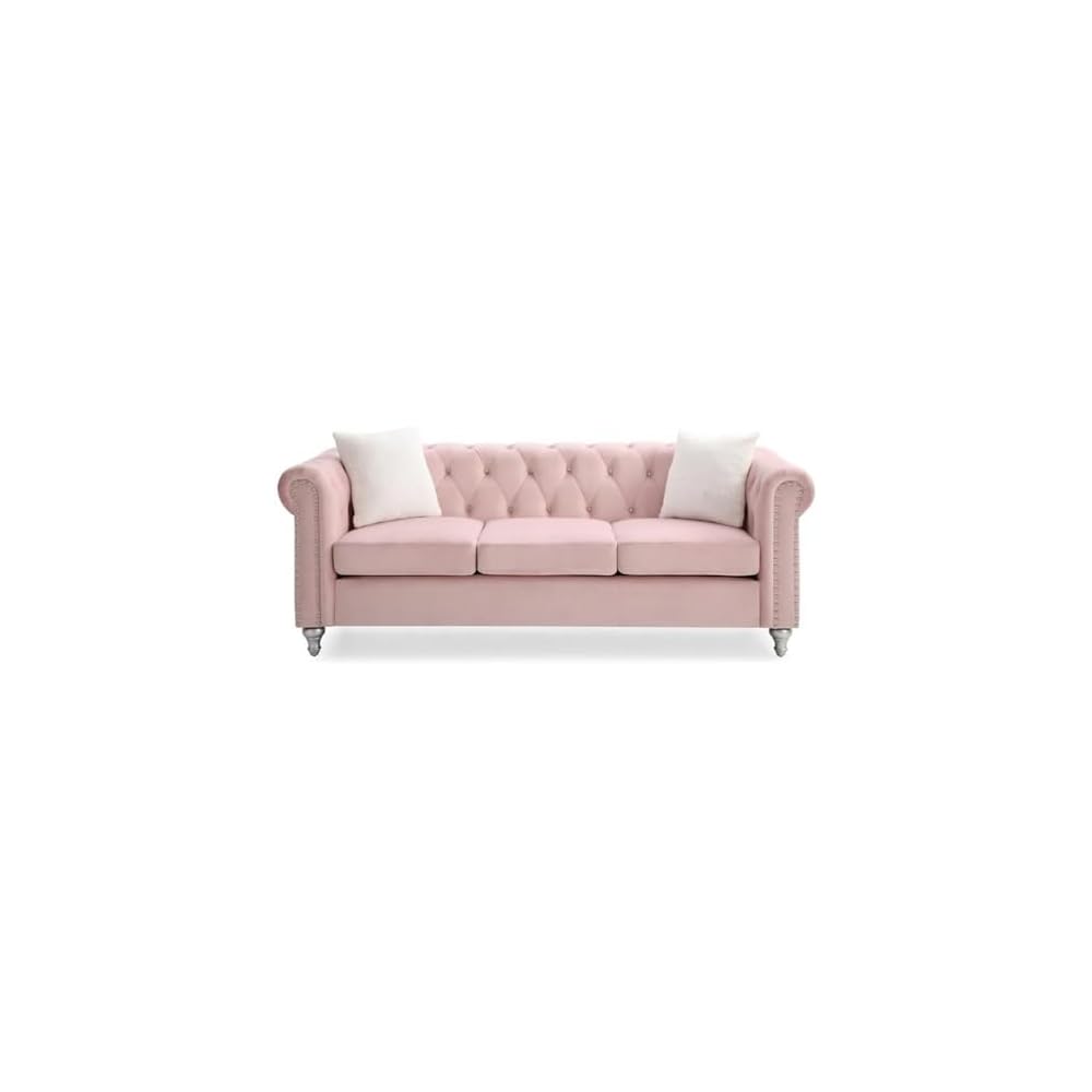 Glory Furniture Raisa Velvet Upholstered Sofa in Pink