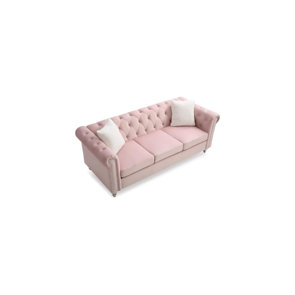 Glory Furniture Raisa Velvet Upholstered Sofa in Pink