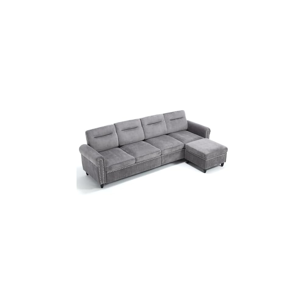 106" L-Shaped Modular Sectional Sofa, 4-Seater, Movable Ottoman, Gray
