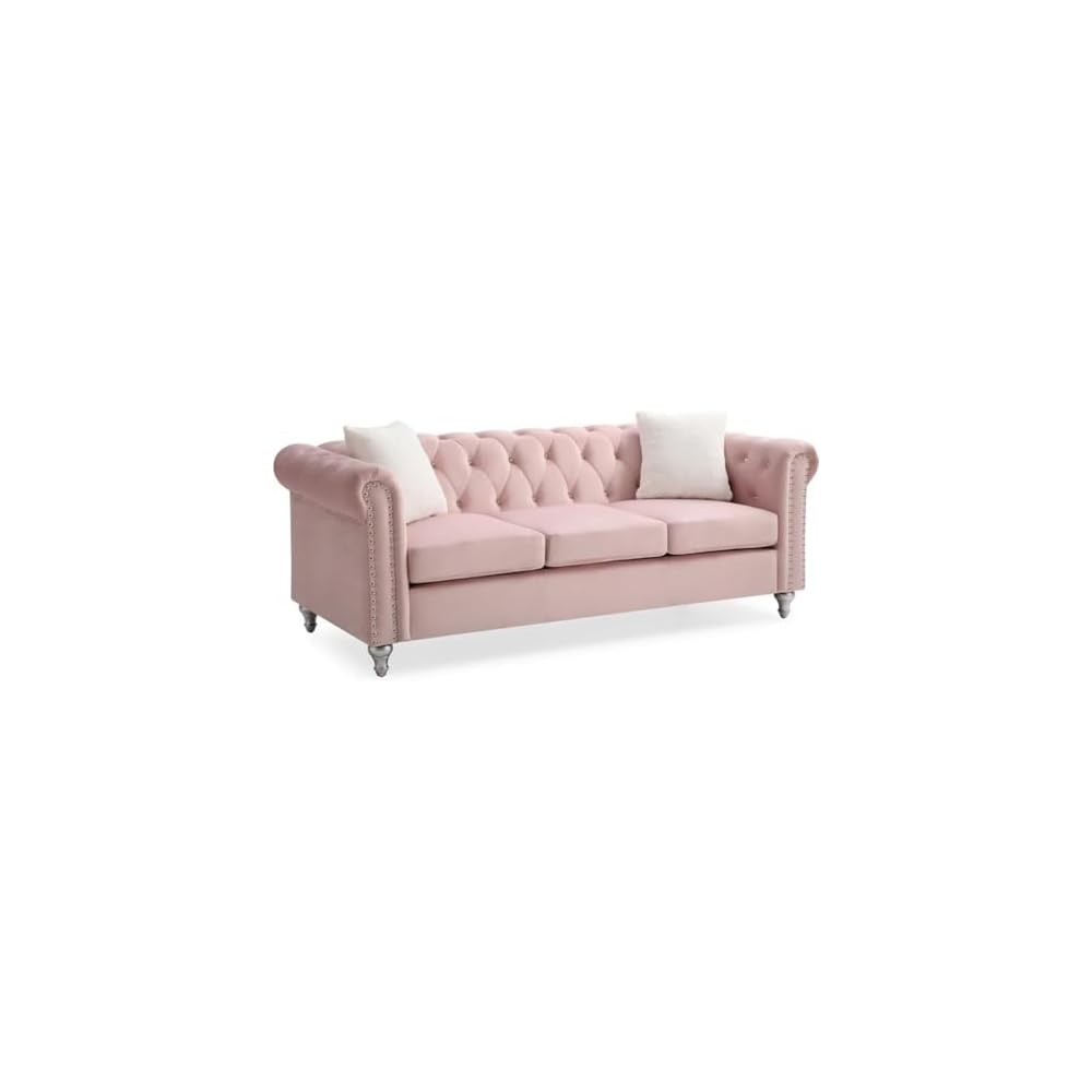 Glory Furniture Raisa Velvet Upholstered Sofa in Pink