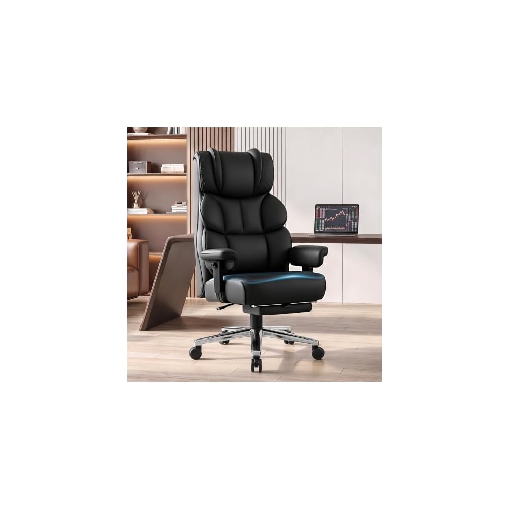 Big and Tall Office Chair with Retractable Footrest, Comfortable Desk Chair