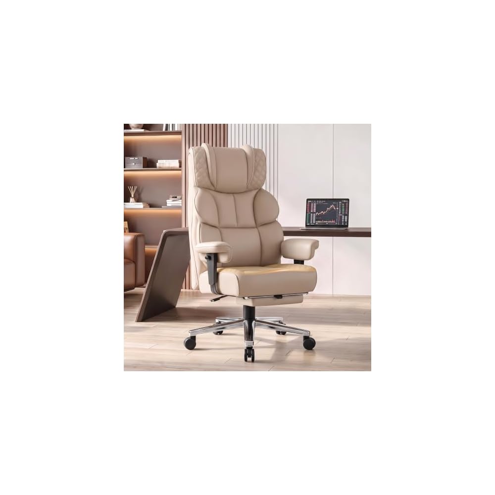Big and Tall Office Chair with Retractable Footrest, Comfortable Desk Chair