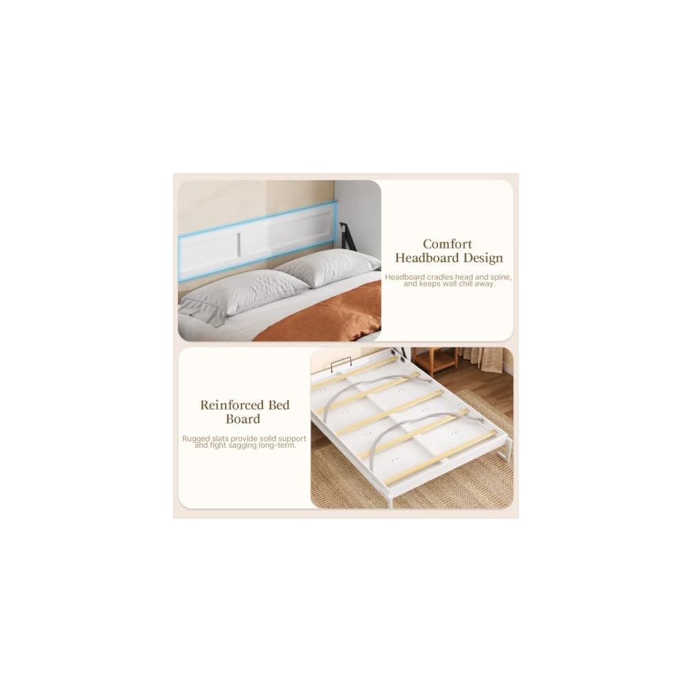 LIVAUVEAD Murphy Bed Full, Murphy Bed Cabinet with Headboard, White