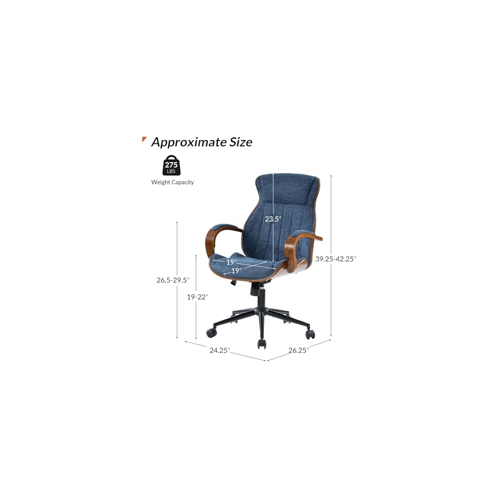 Office Chair with Swivel Base,Ergonomic Desk Chair with Padded Wood Armrests, Executive Task Chair with Padded Headrest,Adjustable Height，Rocking Function，Navy