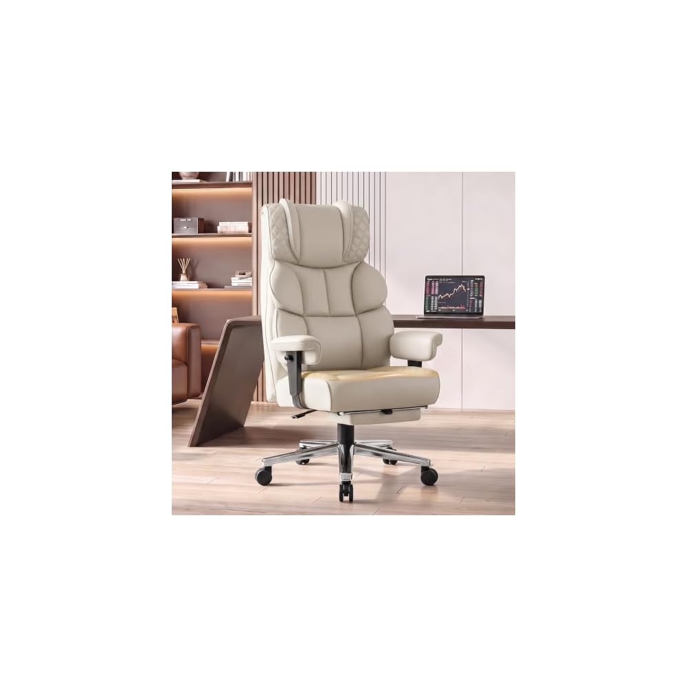 Big and Tall Office Chair with Retractable Footrest, Comfortable Desk Chair