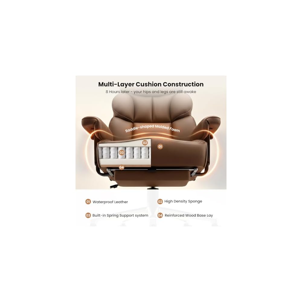 Big and Tall Office Chair with Retractable Footrest, Comfortable Desk Chair