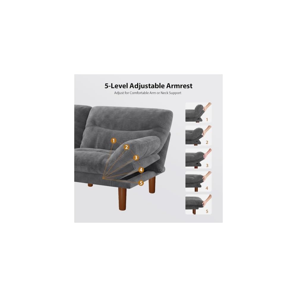 Pipishell 66 inch Convertible Futon Sofa Bed, Corduroy, Grey