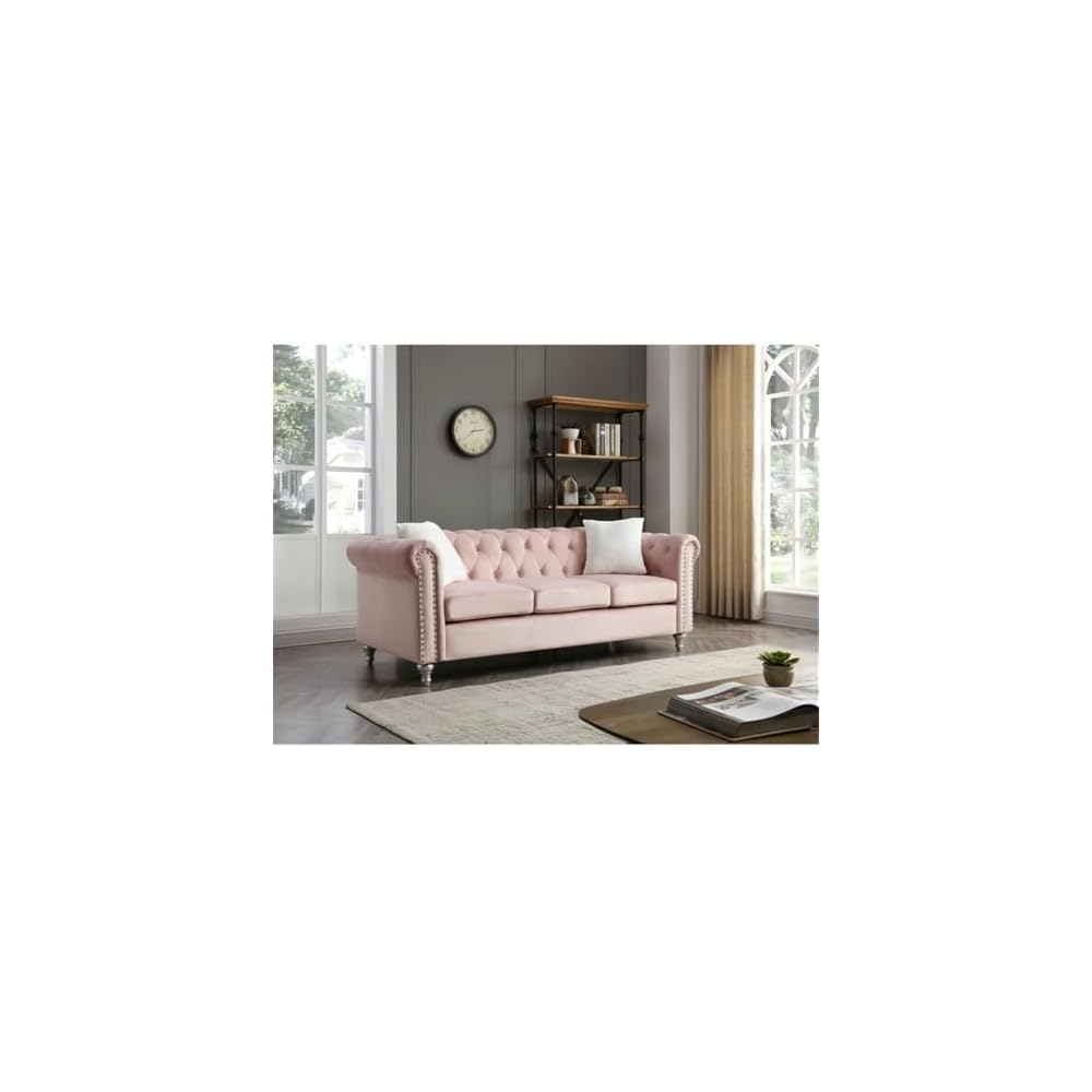 Glory Furniture Raisa Velvet Upholstered Sofa in Pink