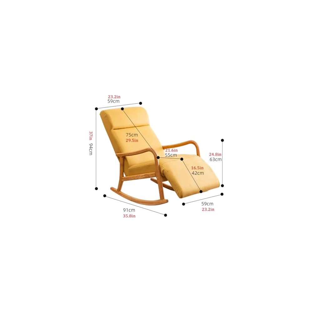 Wood Rocking Chair, Upholstered Rocker Chair with High Backrest, Ergonomic Relax Chair, Modern Leisure Armchair, Smooth Armrest Recliner, for Nursery, Living Room, Bedroom (Color : Blue)