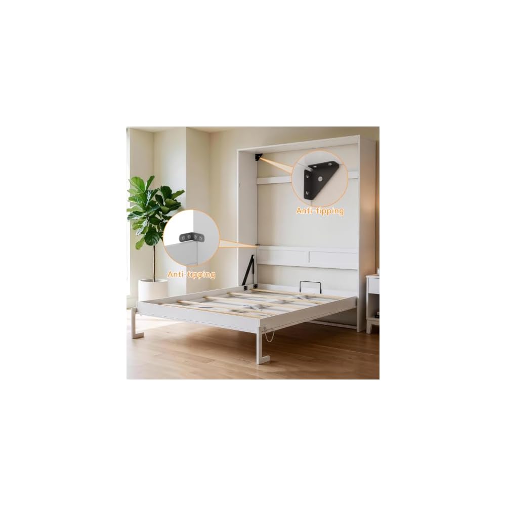 LIVAUVEAD Murphy Bed Full, Murphy Bed Cabinet with Headboard, White
