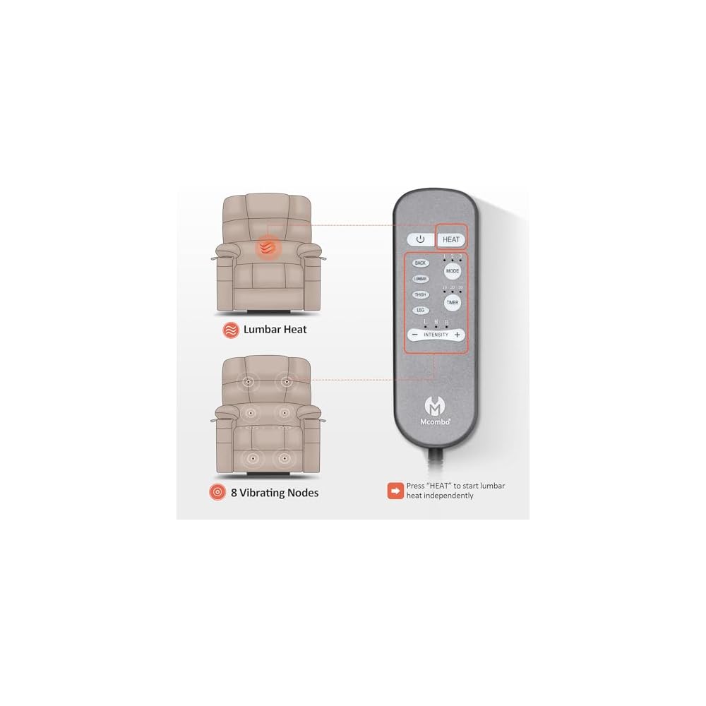 MCombo Dual Motor Power Lift Recliner, Heat and Massage, R7677, Medium-Wide