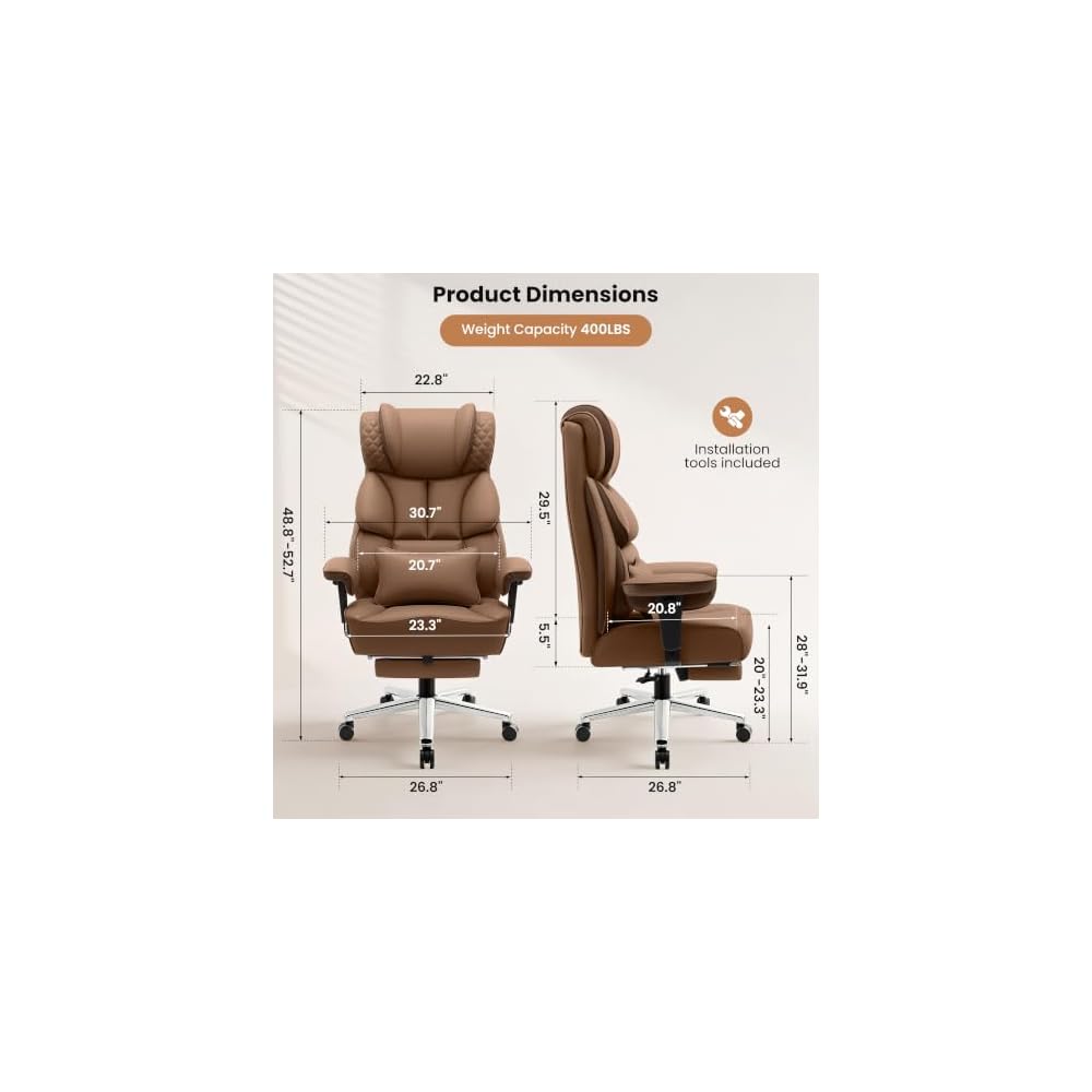 Big and Tall Office Chair with Retractable Footrest, Comfortable Desk Chair