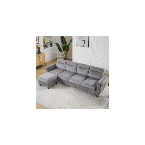 106" L-Shaped Modular Sectional Sofa, 4-Seater, Movable Ottoman, Gray