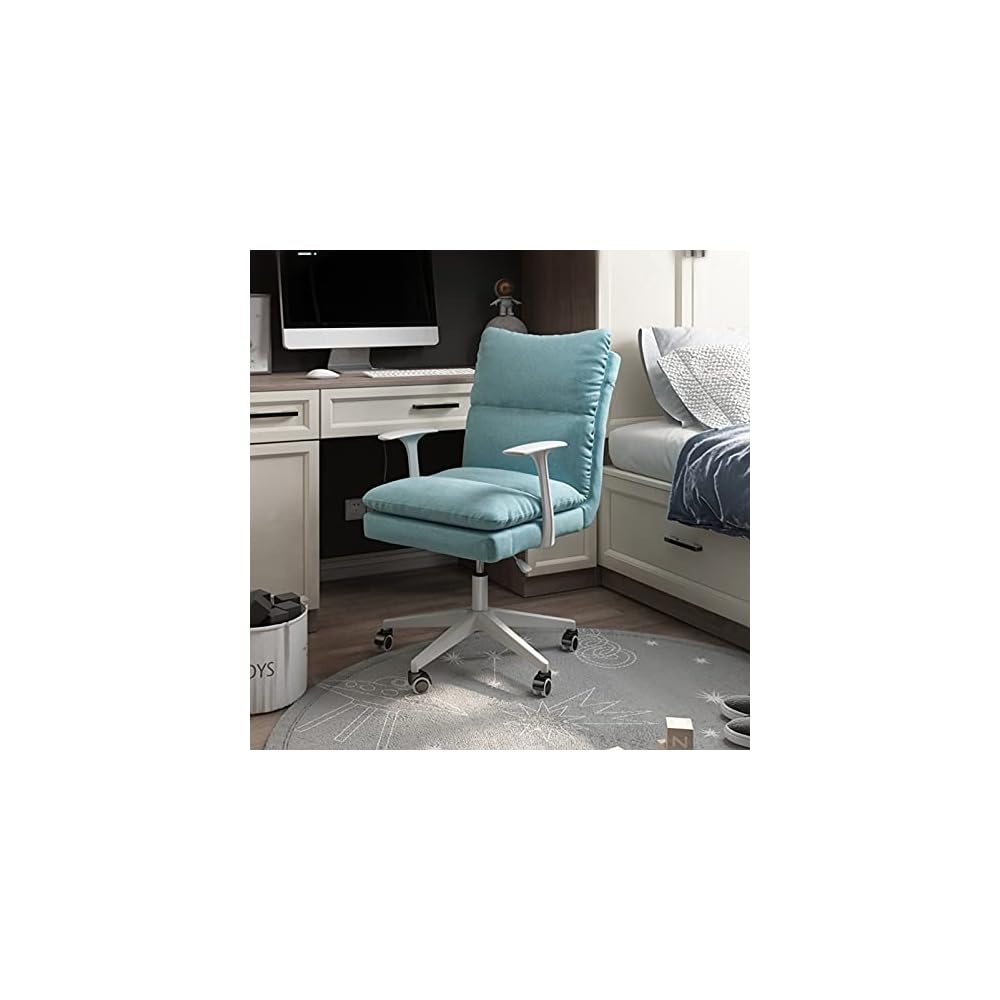 Comfortable Swivel Chair Upholstered Desk Chair Linen, Home Office Comfy Swivel Chair, Height Adjustable Computer Task Chairs for Living Room Bedroom Adjust Rolling Chair