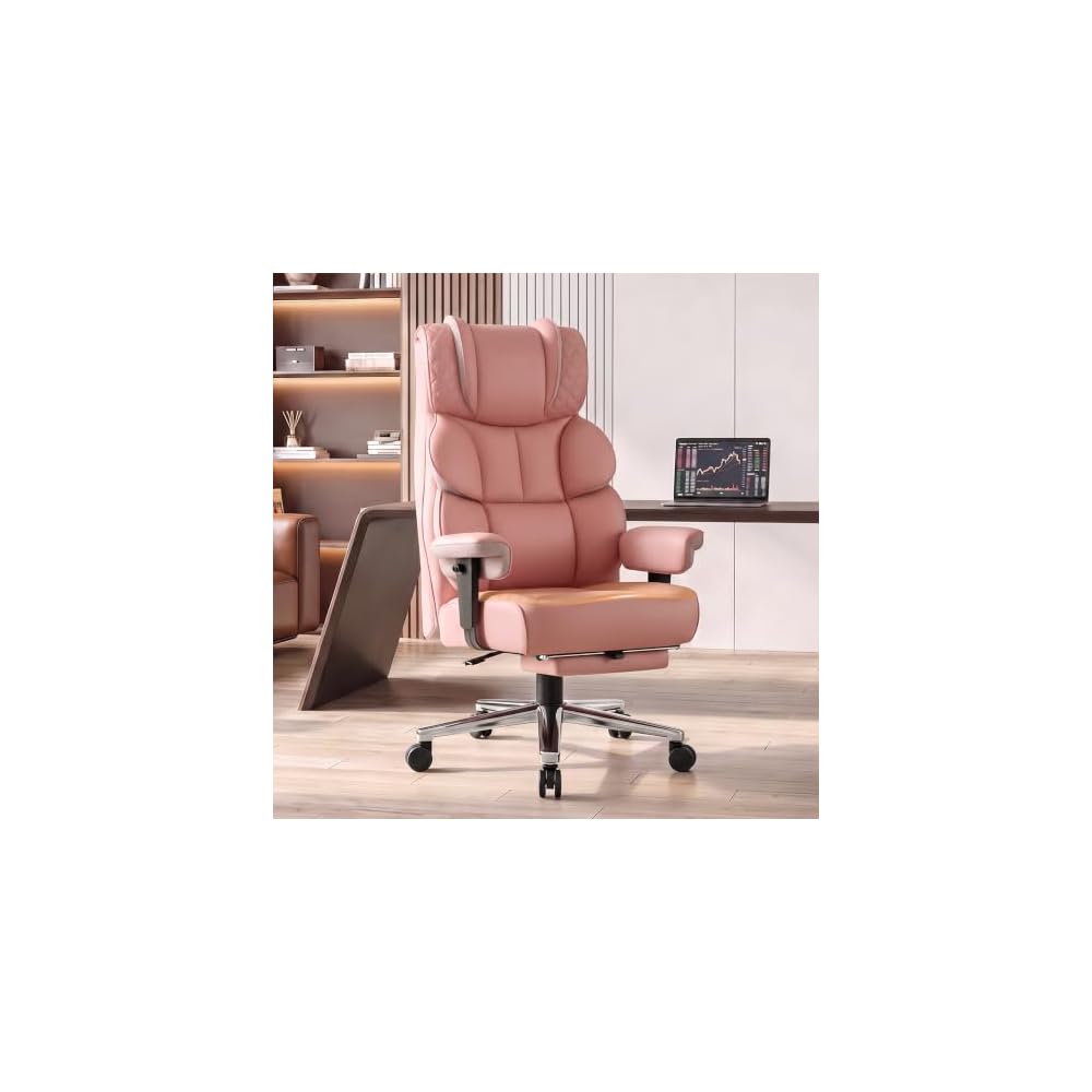 Big and Tall Office Chair with Retractable Footrest, Comfortable Desk Chair