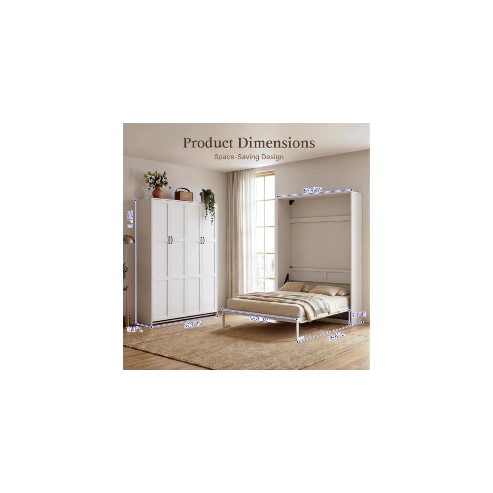 LIVAUVEAD Murphy Bed Full, Murphy Bed Cabinet with Headboard, White