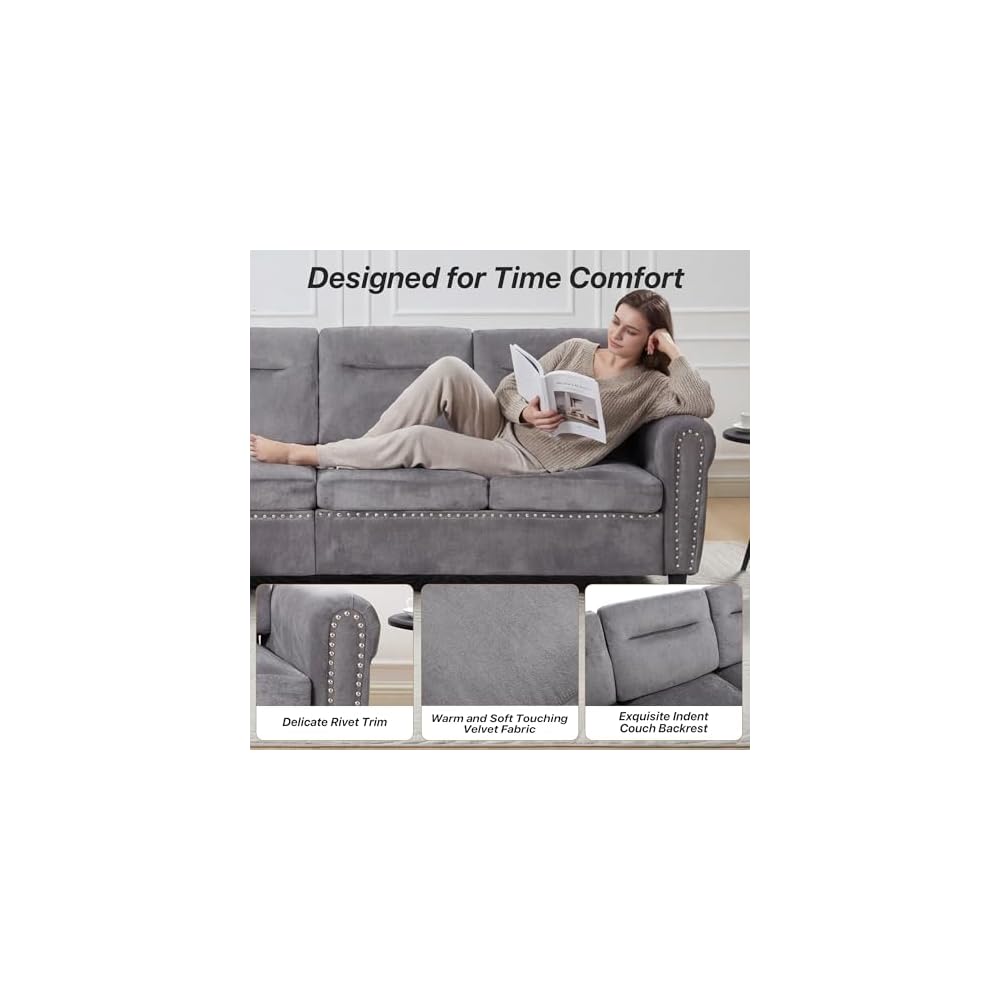 106" L-Shaped Modular Sectional Sofa, 4-Seater, Movable Ottoman, Gray