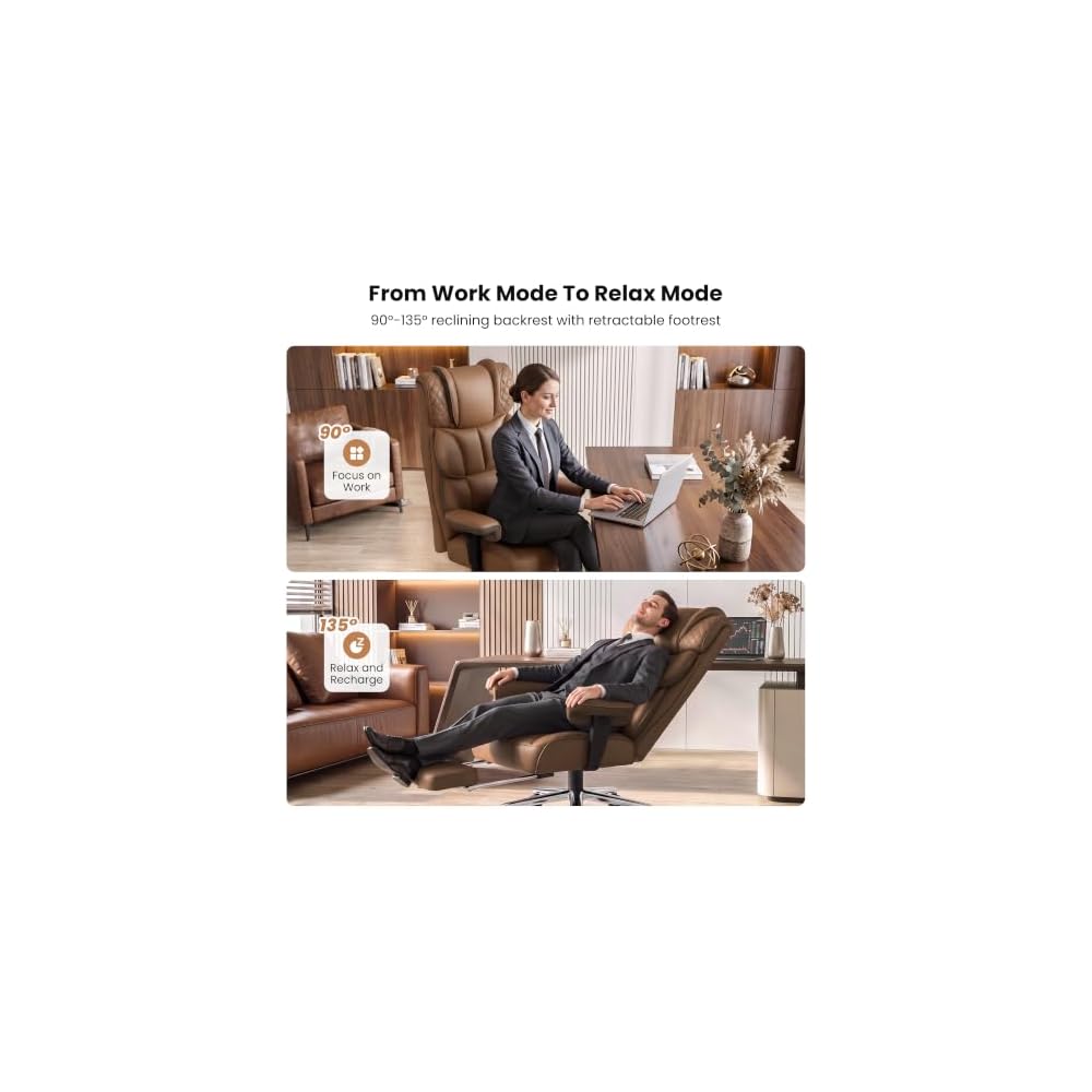 Big and Tall Office Chair with Retractable Footrest, Comfortable Desk Chair
