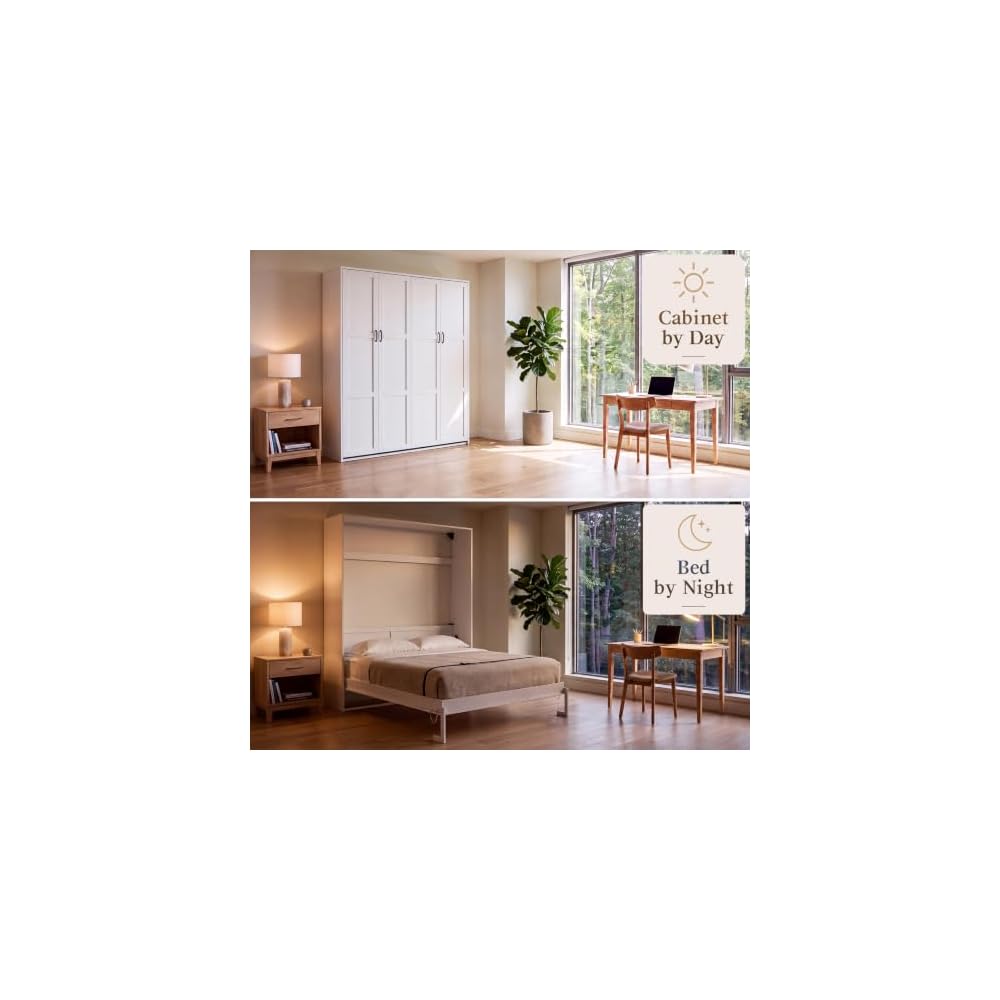 LIVAUVEAD Murphy Bed Full, Murphy Bed Cabinet with Headboard, White