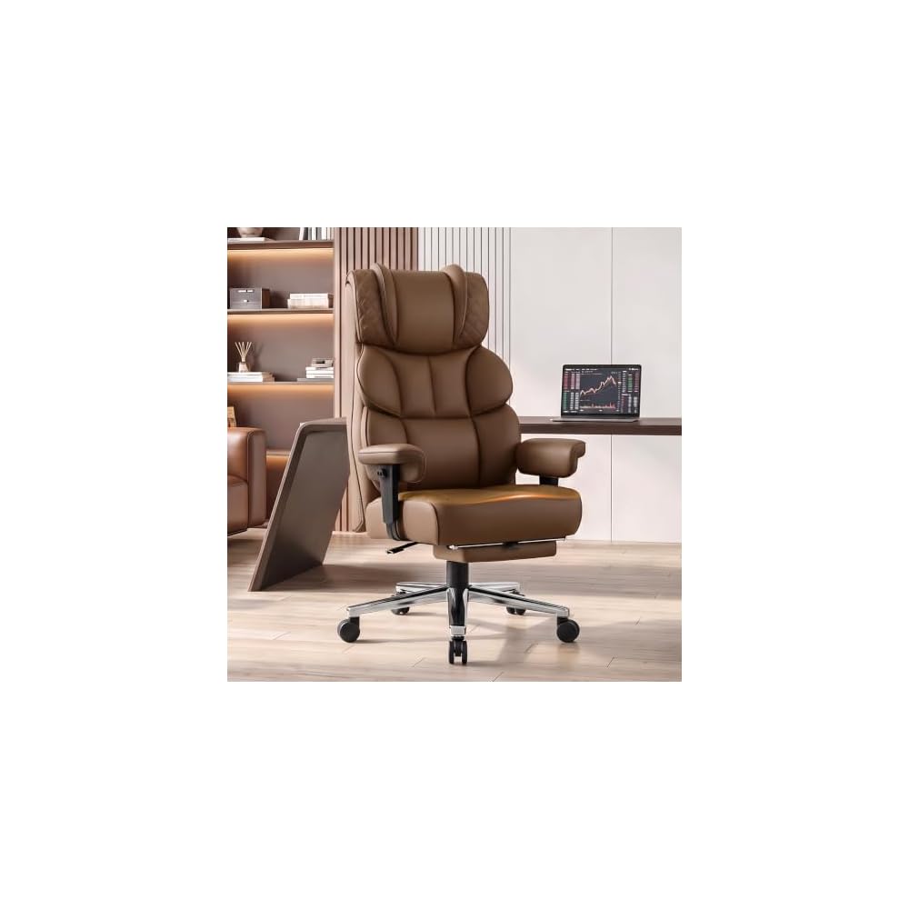 Big and Tall Office Chair with Retractable Footrest, Comfortable Desk Chair