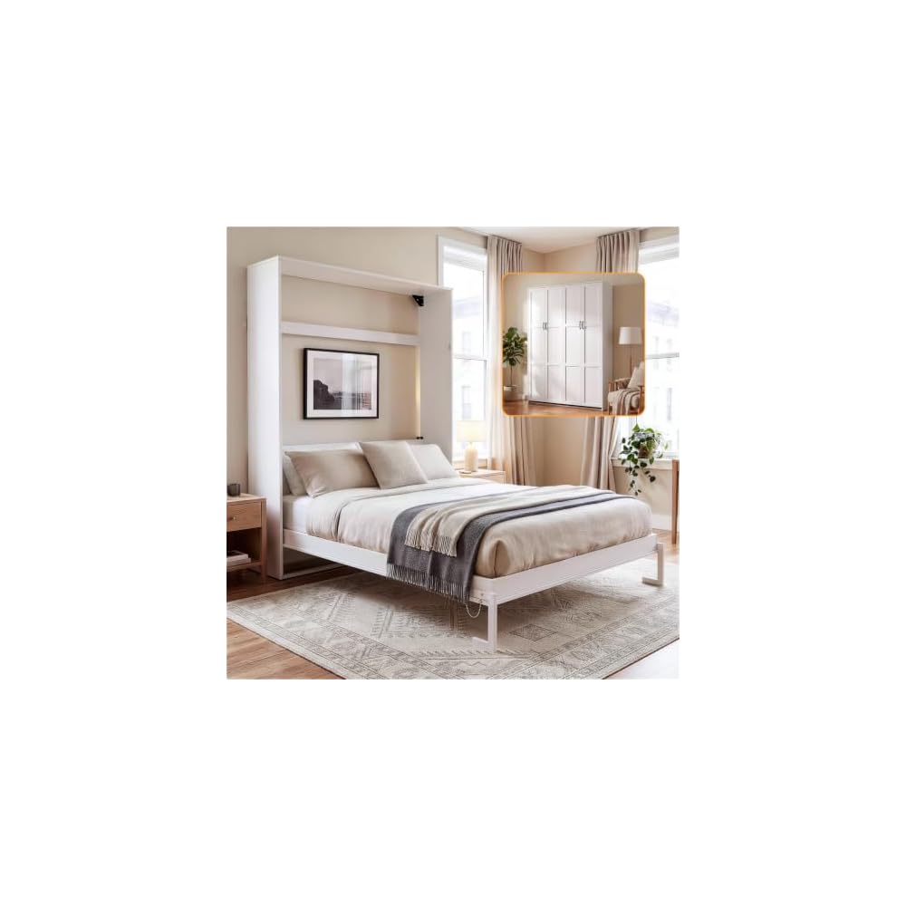 LIVAUVEAD Murphy Bed Full, Murphy Bed Cabinet with Headboard, White