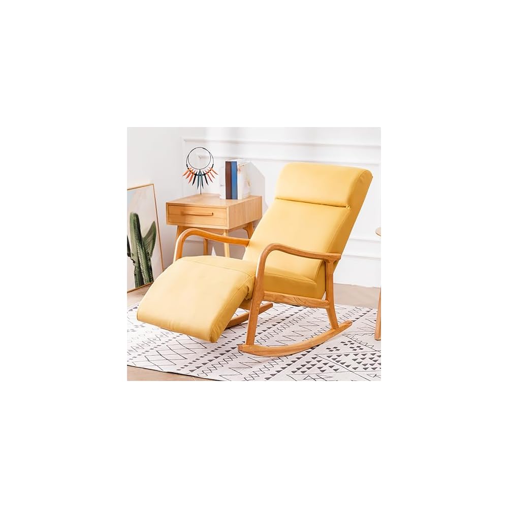 Wood Rocking Chair, Upholstered Rocker Chair with High Backrest, Ergonomic Relax Chair, Modern Leisure Armchair, Smooth Armrest Recliner, for Nursery, Living Room, Bedroom (Color : Blue)