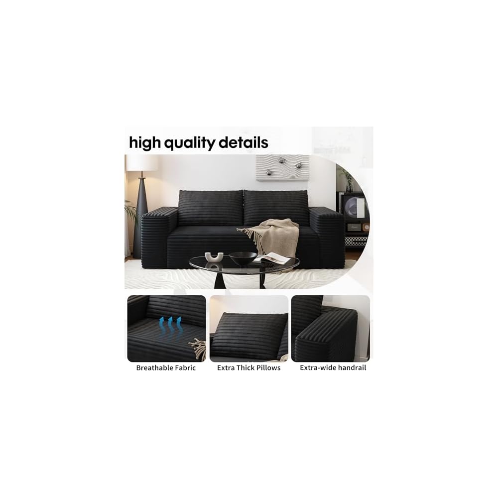 63" Loveseat Sofa,Modular Couch with Deep Seat Memory Foam,Comfy Small Cloud Couch for Small Spaces,No Assembly Required Sofa for Living Room Bedroom,Apartment,Black