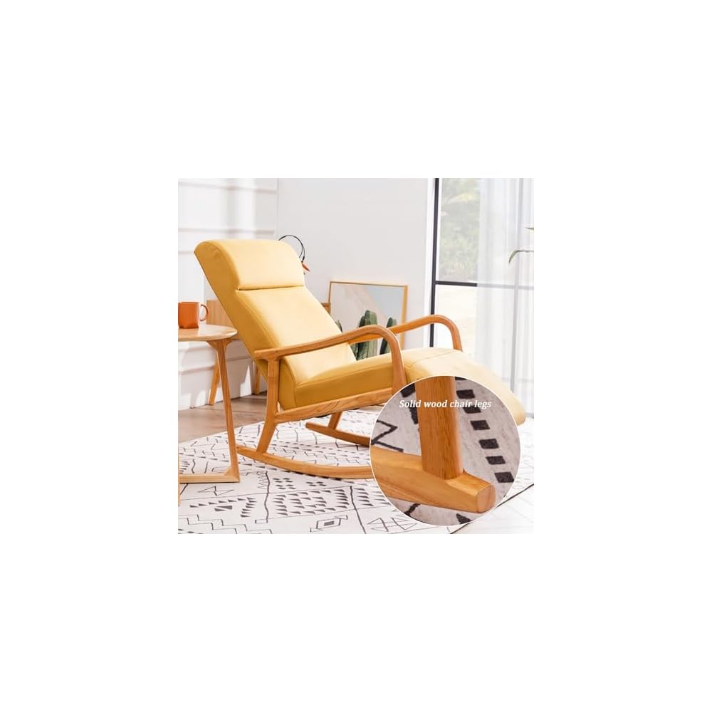 Wood Rocking Chair, Upholstered Rocker Chair with High Backrest, Ergonomic Relax Chair, Modern Leisure Armchair, Smooth Armrest Recliner, for Nursery, Living Room, Bedroom (Color : Blue)