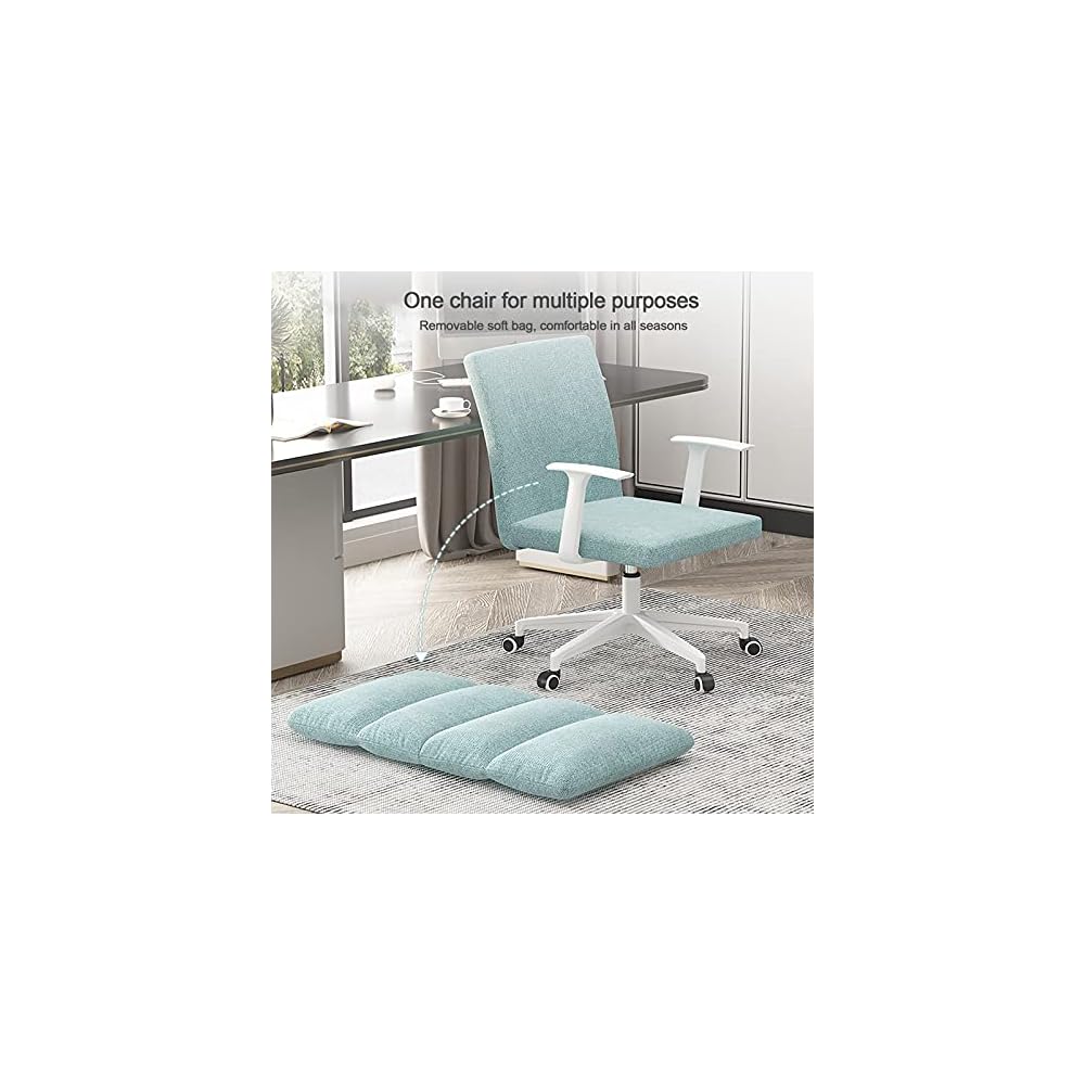Comfortable Swivel Chair Upholstered Desk Chair Linen, Home Office Comfy Swivel Chair, Height Adjustable Computer Task Chairs for Living Room Bedroom Adjust Rolling Chair