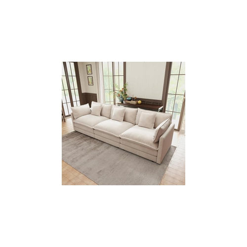 111.5" Khaki Chenille 3 Seater Sofa, Modern Deep Seat Cloud Couch