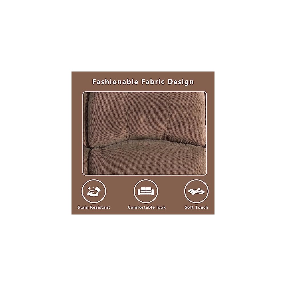 Fabric Recliner Sofa Set，Reclining Sofa Couch with Double Recliners,Brown Recliner Couch Set with Cup Holders and Drop-Down Table for Living Room/Office/Home Theater(3 Pieces Set)