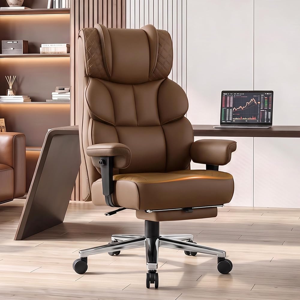Big and Tall Office Chair with Retractable Footrest, Comfortable Desk Chair