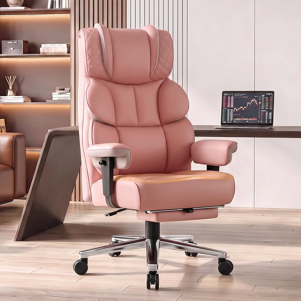 Big and Tall Office Chair with Retractable Footrest, Comfortable Desk Chair