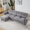 106" L-Shaped Modular Sectional Sofa, 4-Seater, Movable Ottoman, Gray