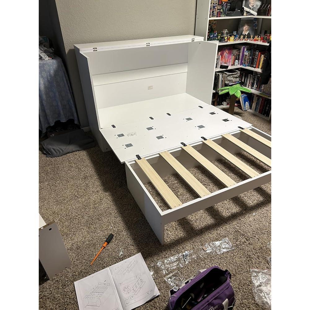 LIVAUVEAD Murphy Bed Full, Murphy Bed Cabinet with Headboard, White